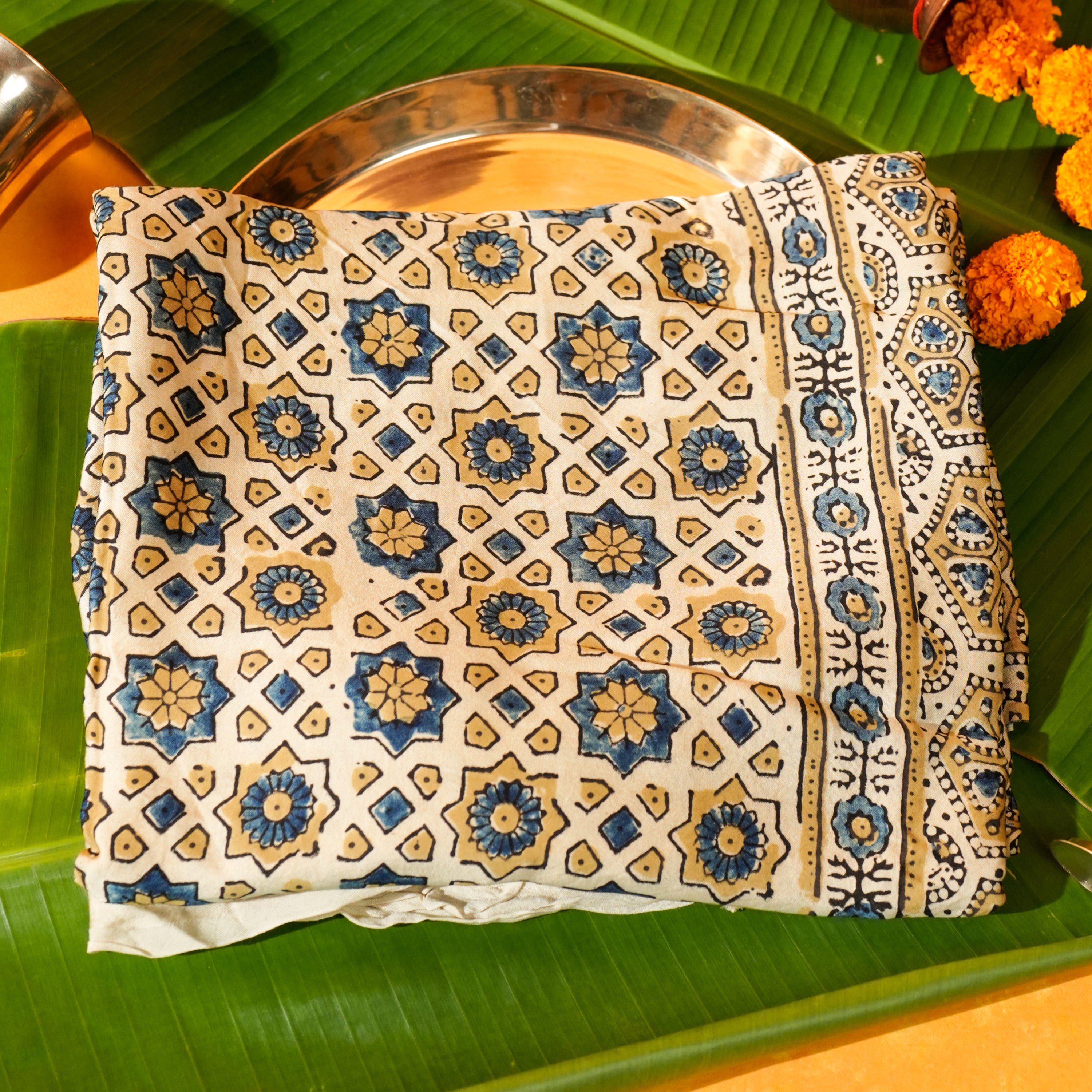 Off-white Dola Silk Dupatta with Ajrakh Print