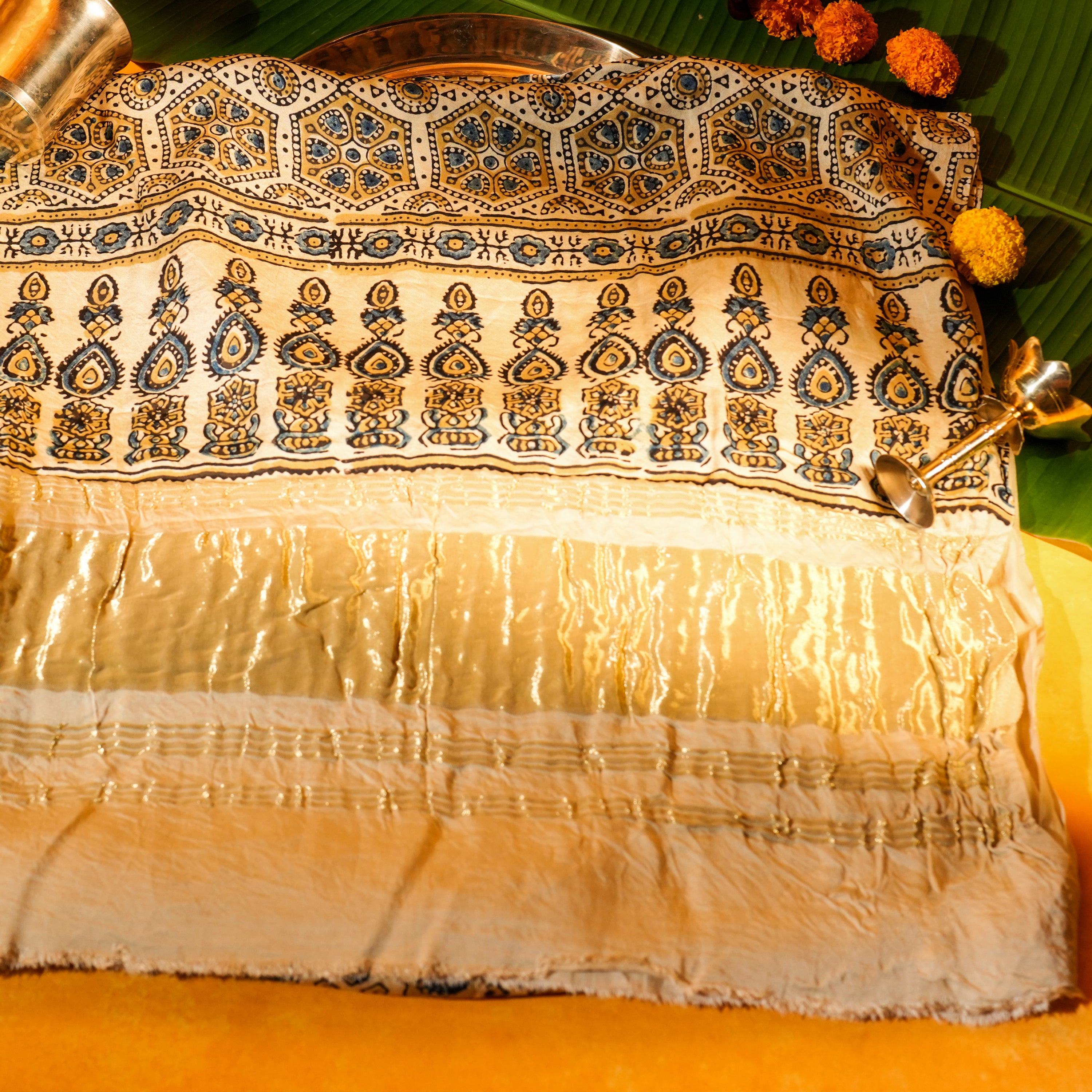 Off-white Dola Silk Dupatta with Ajrakh Print
