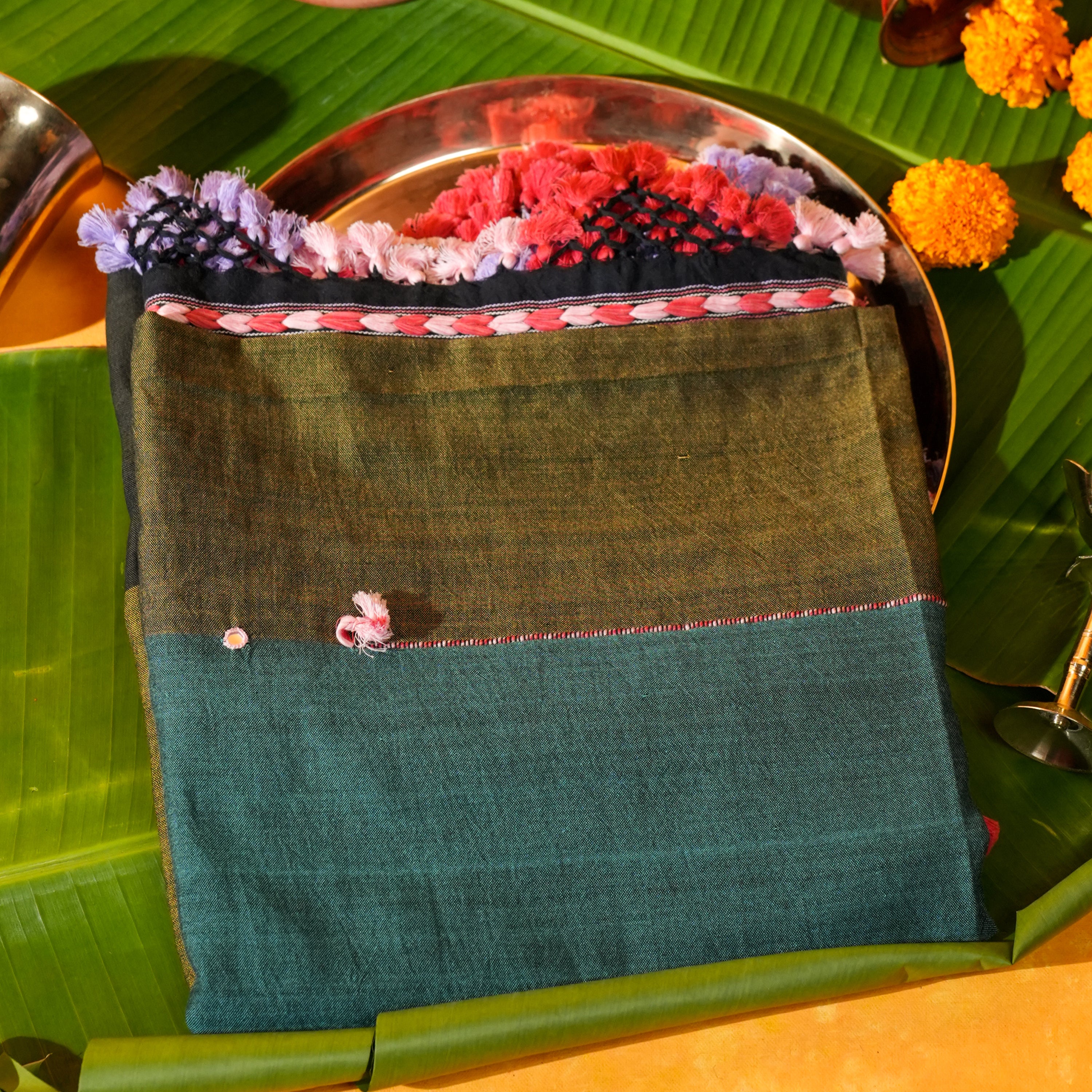 Multicolor Cotton & Tussar Silk Dupatta with Handwork & Mirror Detailing