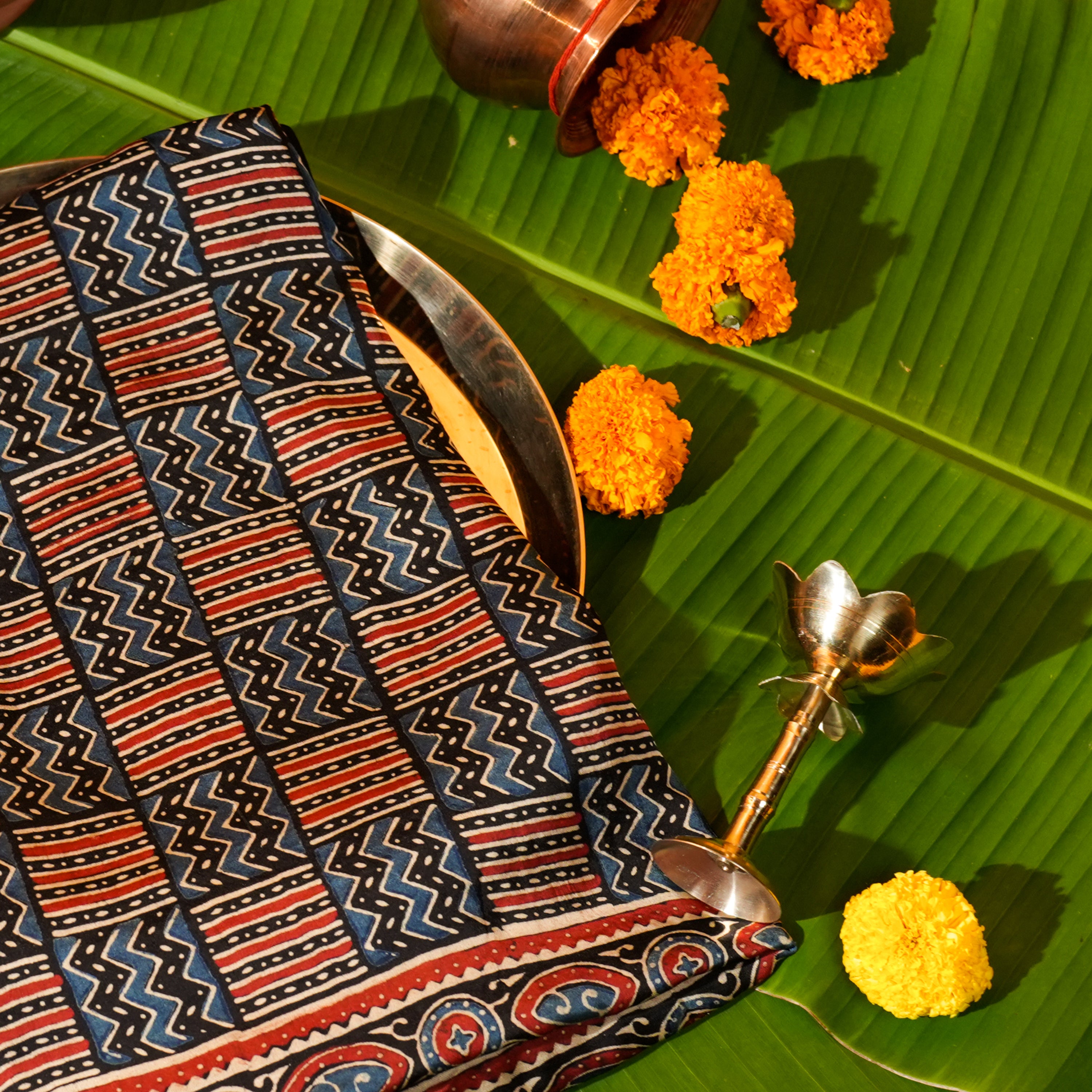 Indigo Dola Silk Dupatta with Ajrakh Stripes