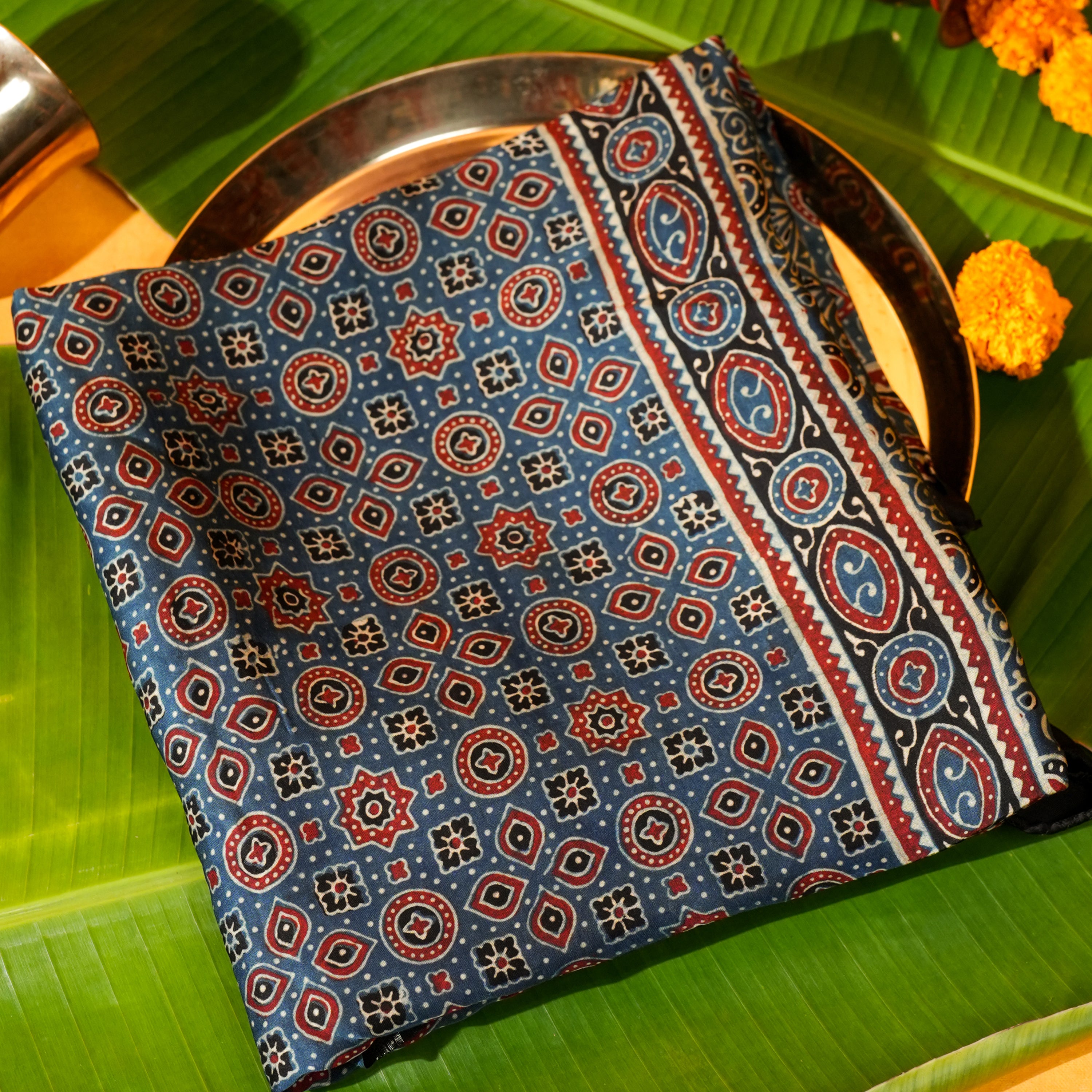 Indigo Dola Silk Dupatta with Traditional Ajrakh Print