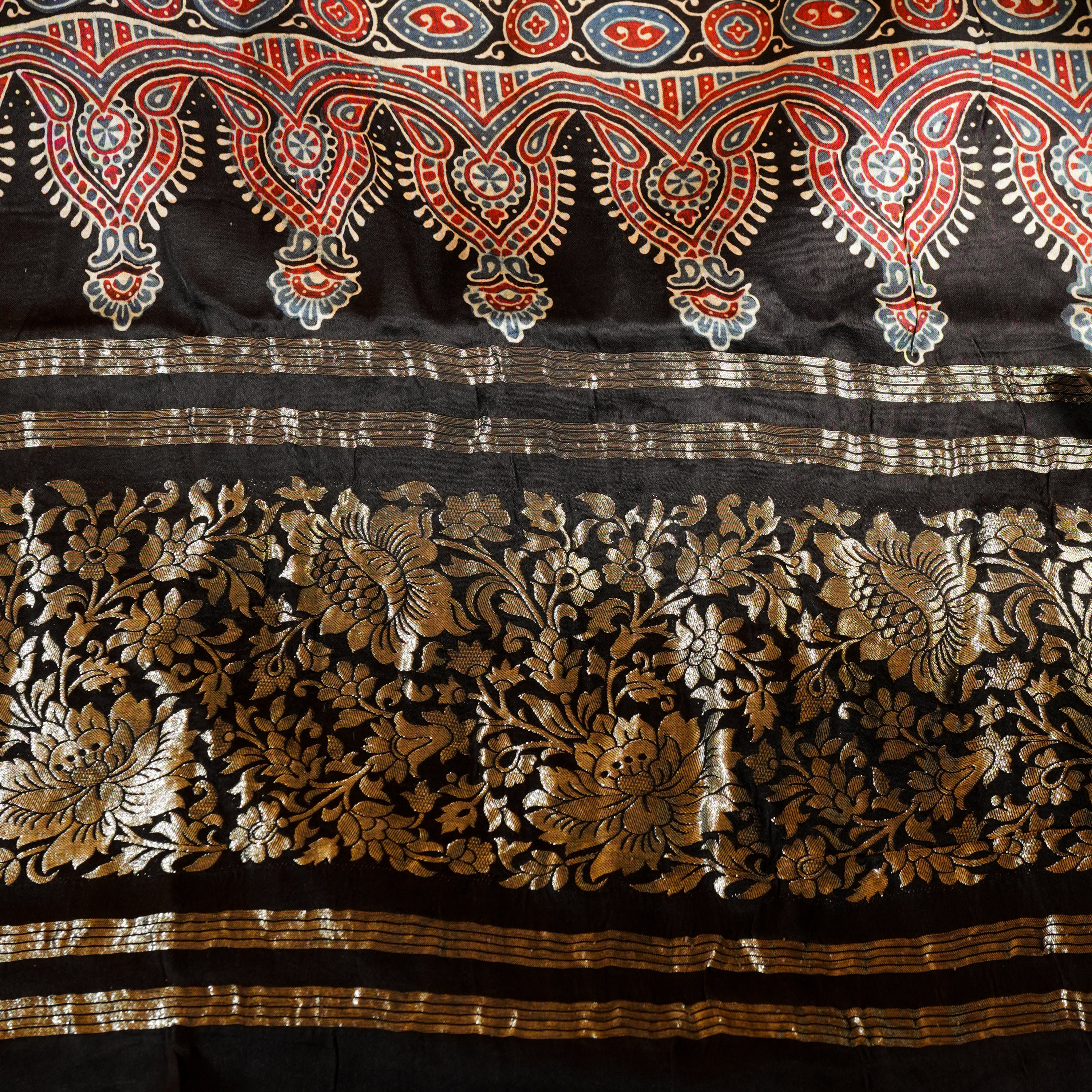 Indigo Dola Silk Dupatta with Traditional Ajrakh Print
