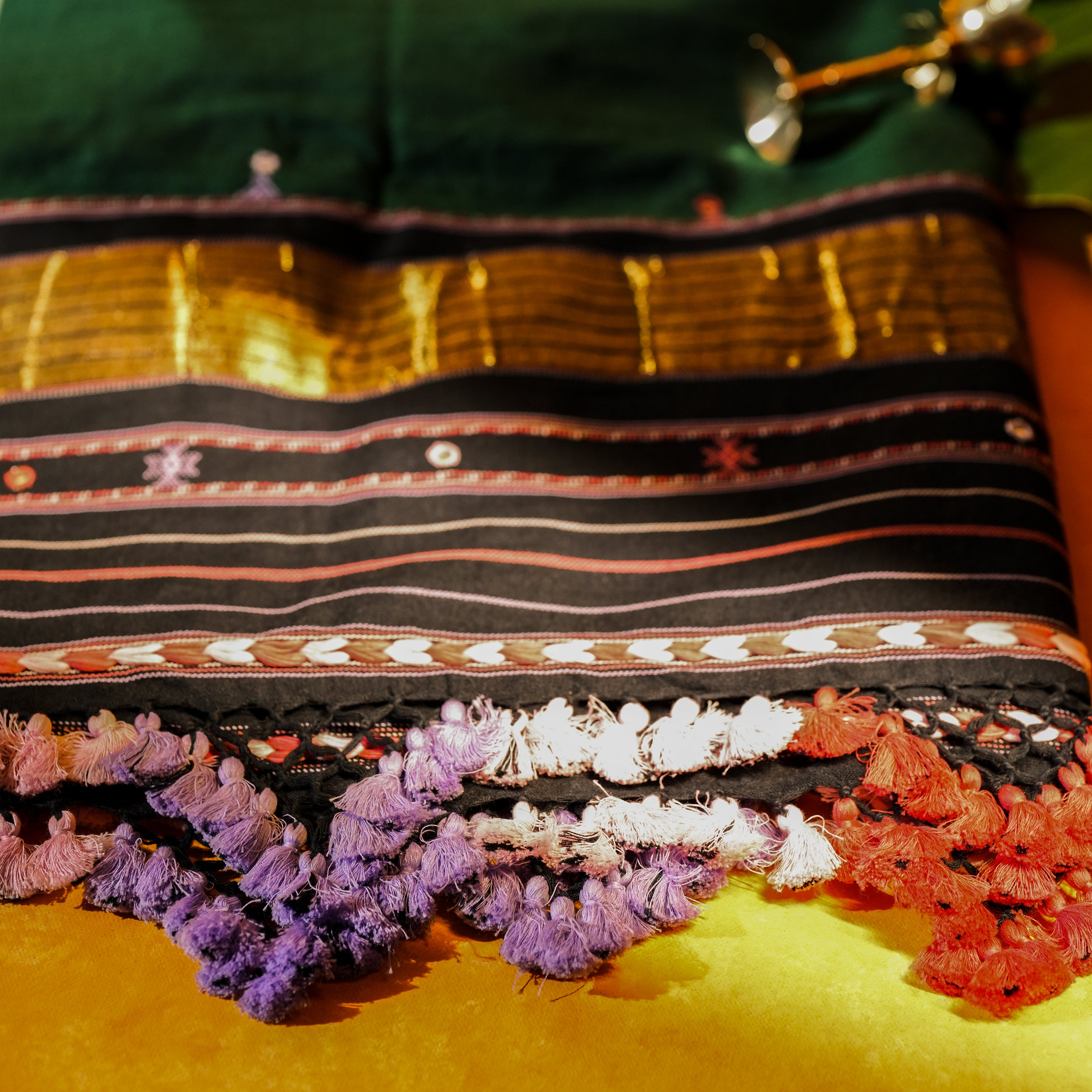 Multicolor Cotton & Tussar Silk Dupatta with Handwork & Mirror Detailing